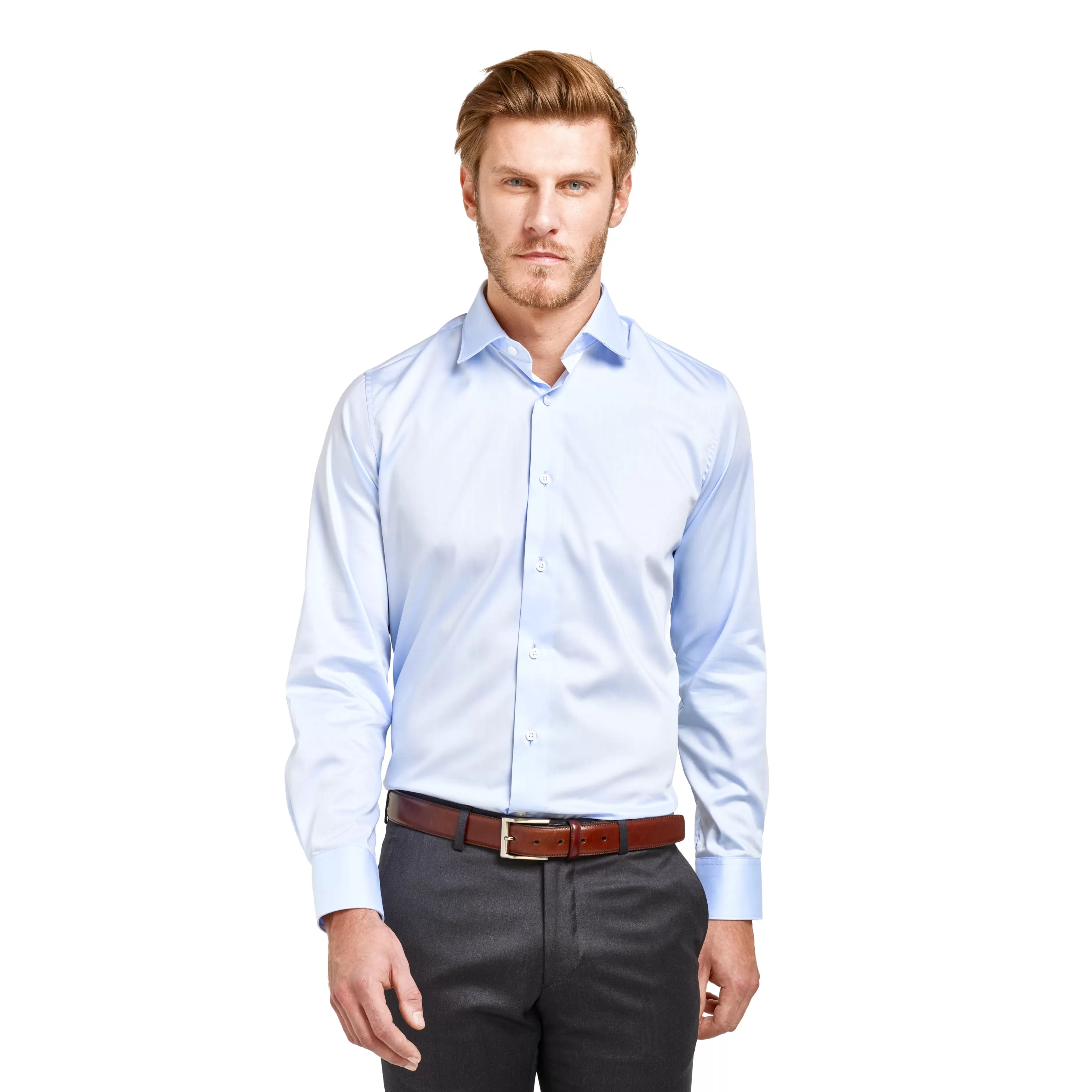 LodinG Chemise bleu coupe droite sans repassage 100% coton Ciel New