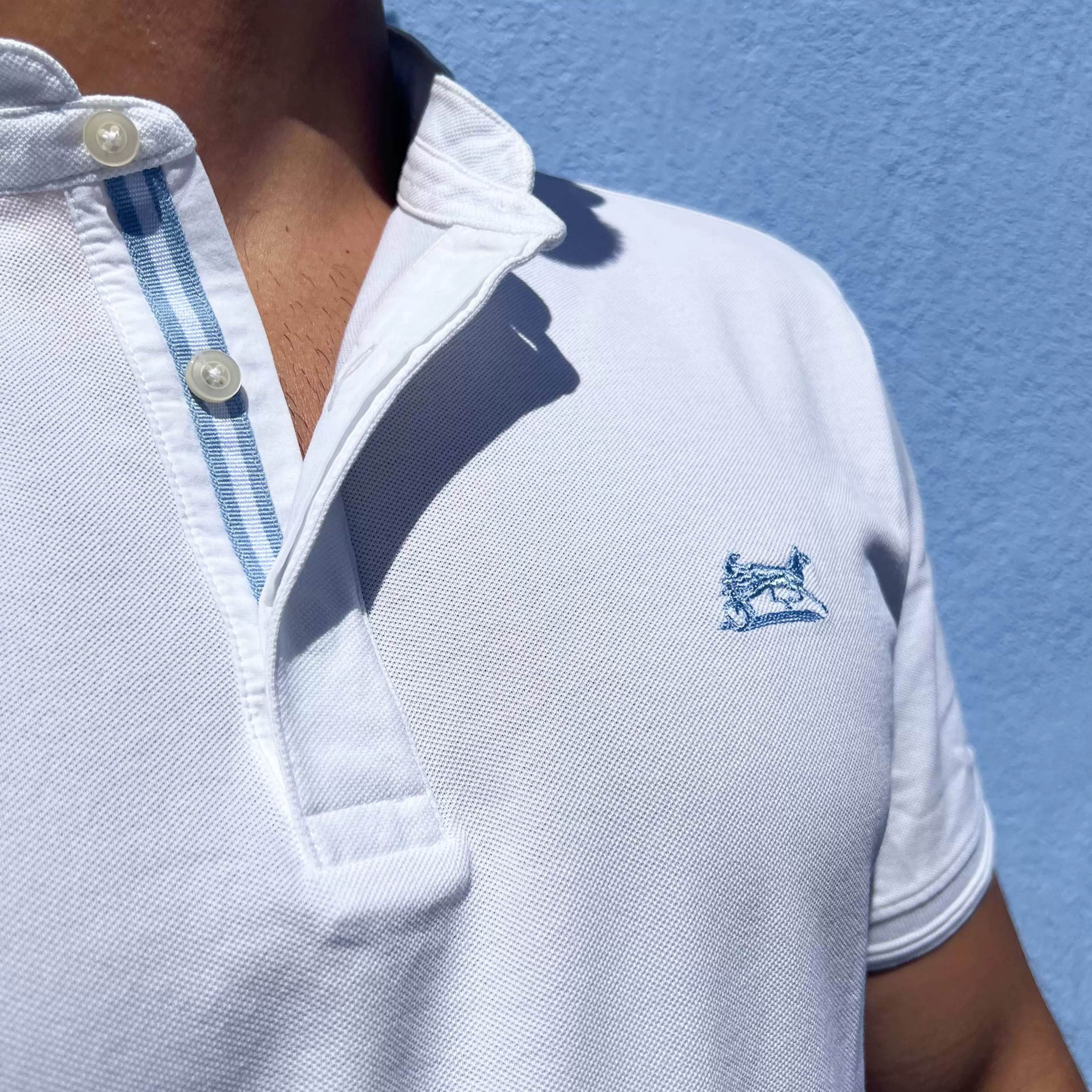LodinG Polo col Mao 100 % coton Blanc Outlet